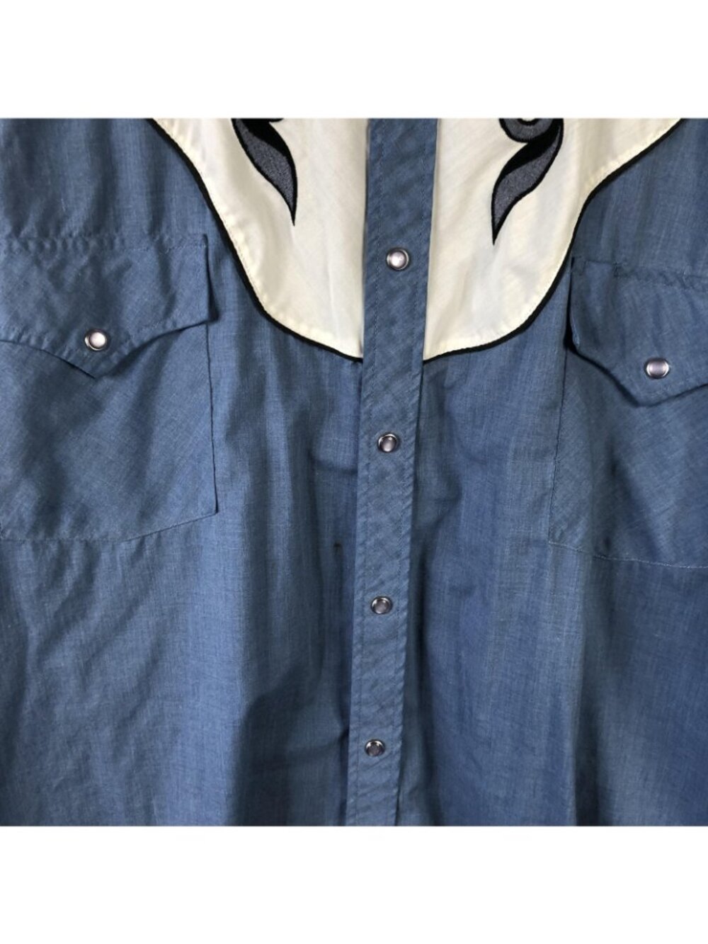 Western Shirt Mens XL Chambray Embroidered Snap Cowboy Ranch Rodeo Scrolls Thin - Picture 12 of 15